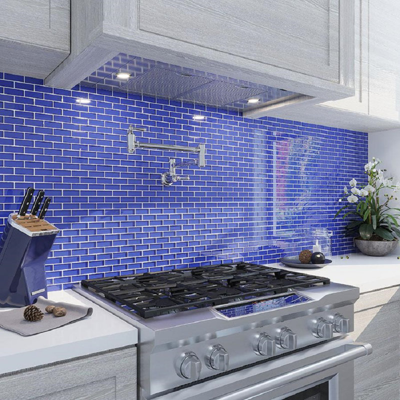 1" x 3" Glass Brick Joint Mosaic Wall & Floor Tile, Cobalt Blue
