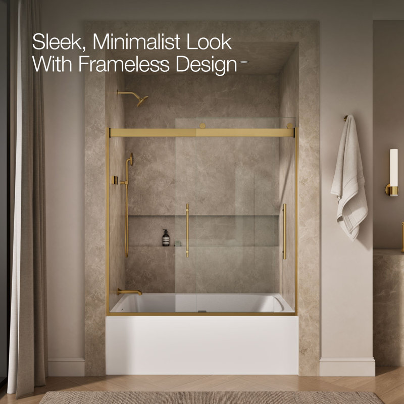 Levity Plus Less Sliding Bath Door, 61-9/16 In. H X 56-5/8 - 59-5/8 In. W, With 5/16 In.-Thick Crystal Clear Glass, Bronze
