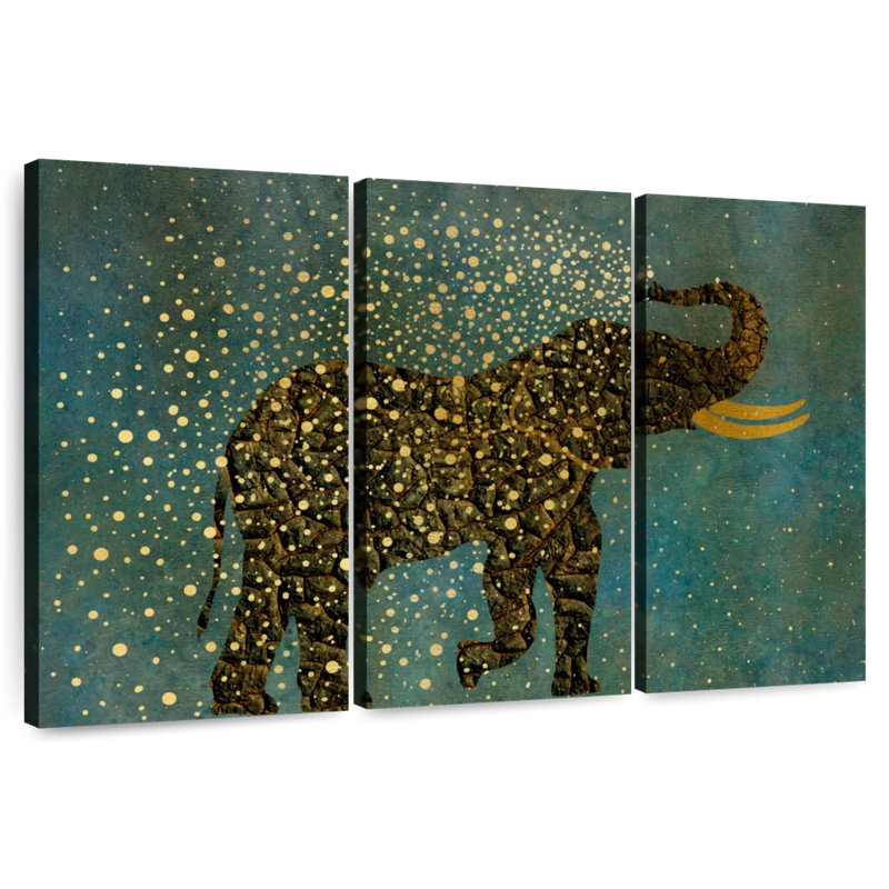 Gold Spraying Elephant, 36" H x 57" W