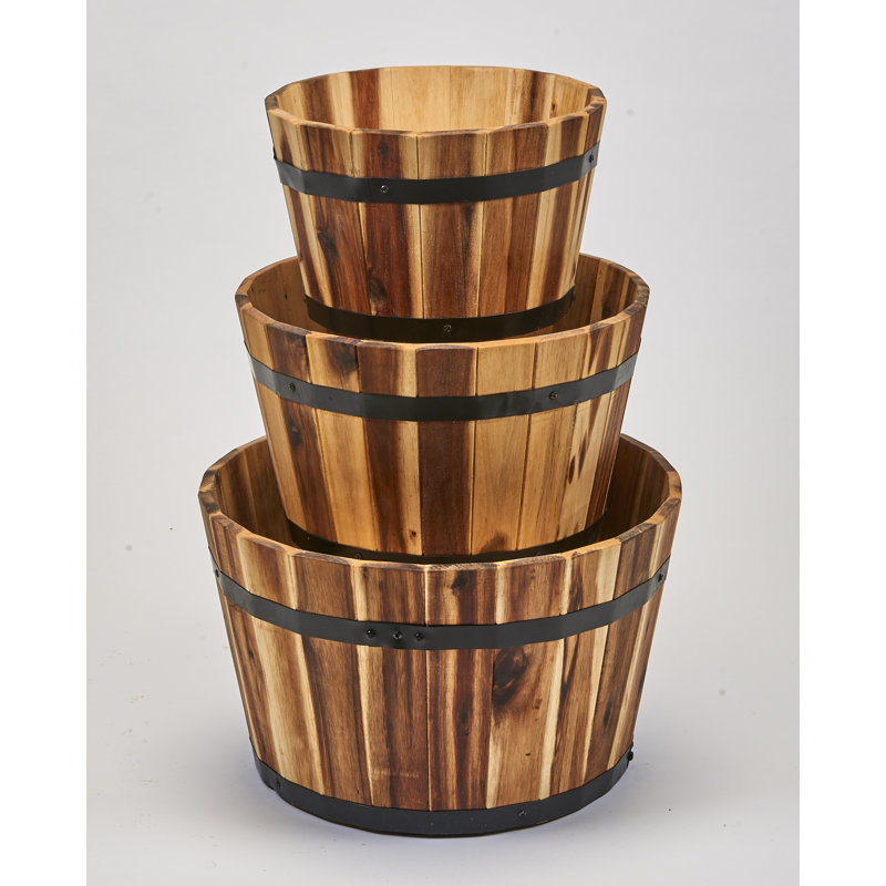 Ensemble de pots de fleurs en bois de d’acacia 3 pièces nested Mattson