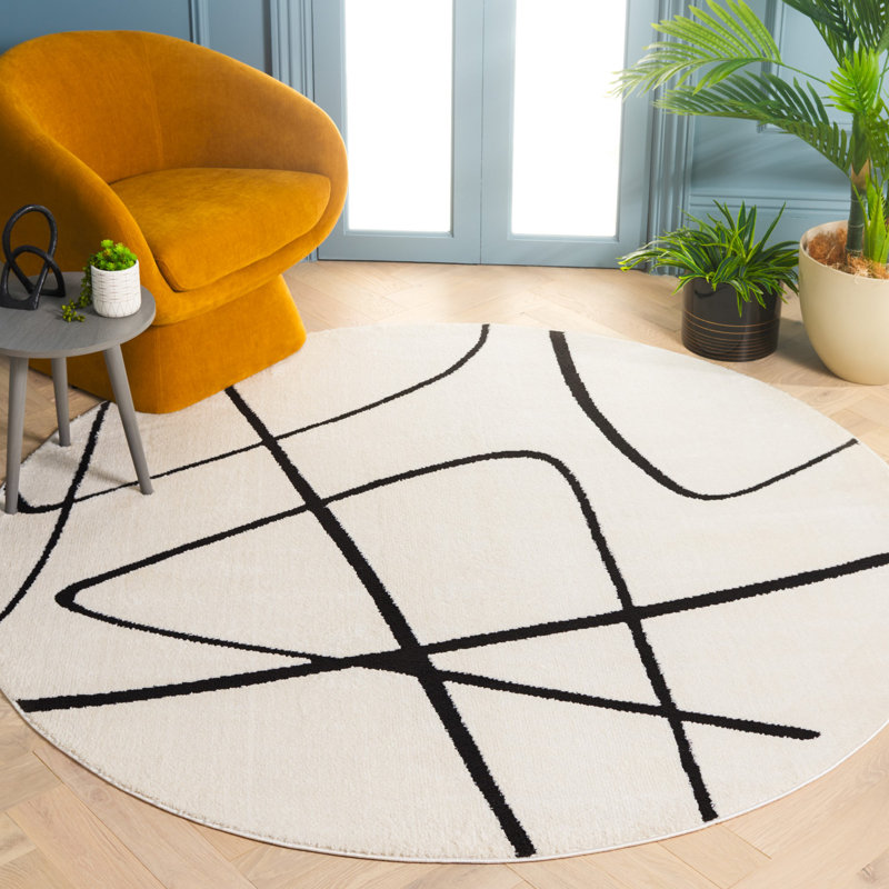 Tapis en polyester tissé à la machine Jerena, Rond 6 pi 7 po