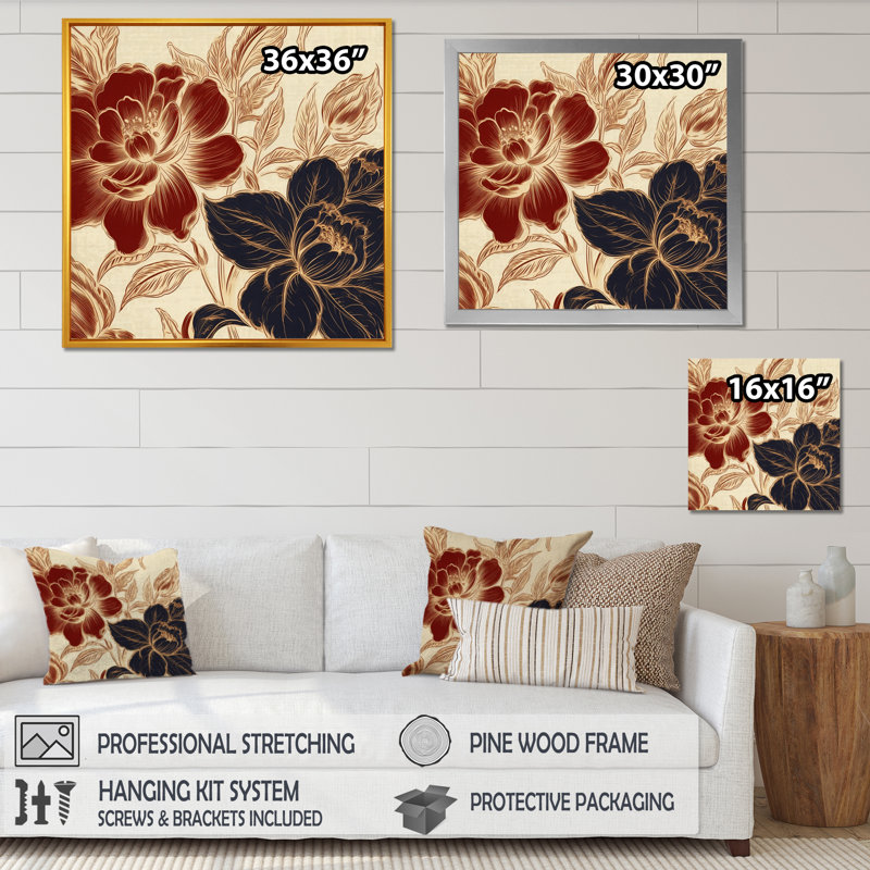 «Rykker Red Blue Carnation Flower II», reproduction sur toile, H 16 po x l 16 po x P 1 po, Cadre flottant noir