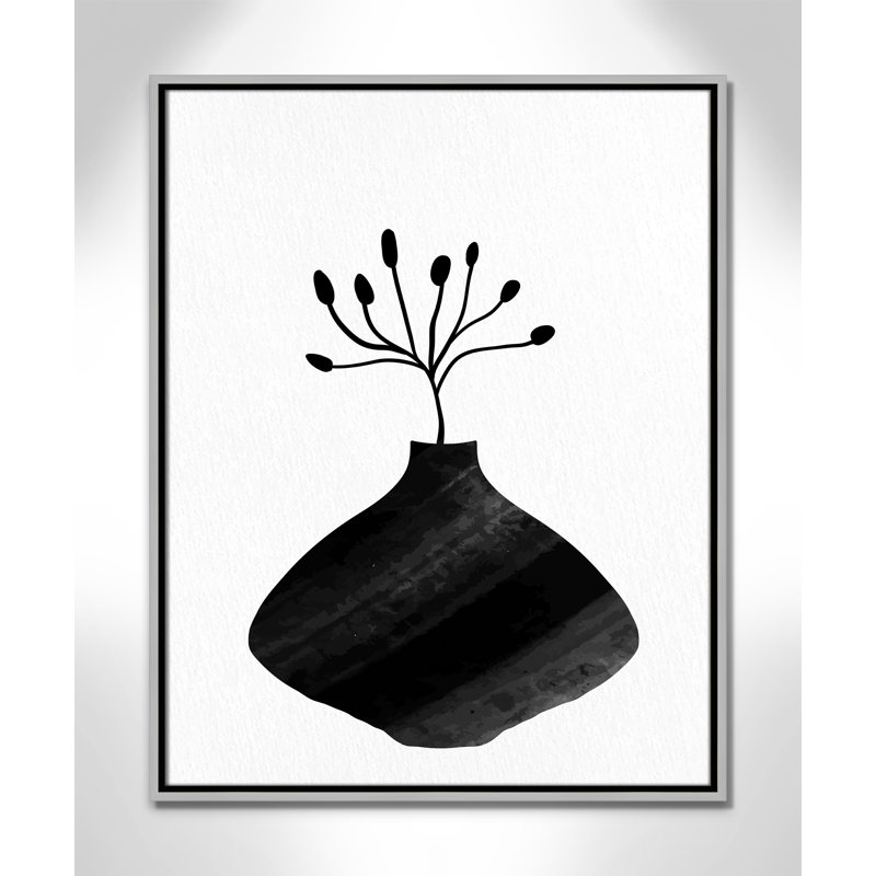 «Black Vase II» par Kimberly Allen, Toile argentée avec cadre flottant, Pas de tapis, H 29,5 po x l 23,5 po x P 2 po