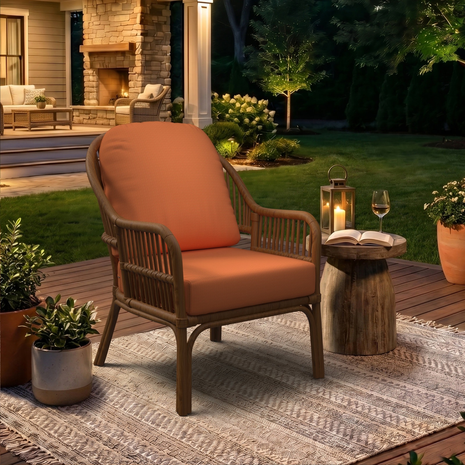 Amala Outdoor Sunbrella® Seat/Back Cushion, Sunbrella Upholstery Tangerine Sunbrella® Canvas