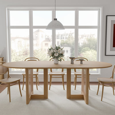 Midkiff 33.5"W×30"H Oval Dining Table Kitchen Table with Rattan Double Pedestal Base