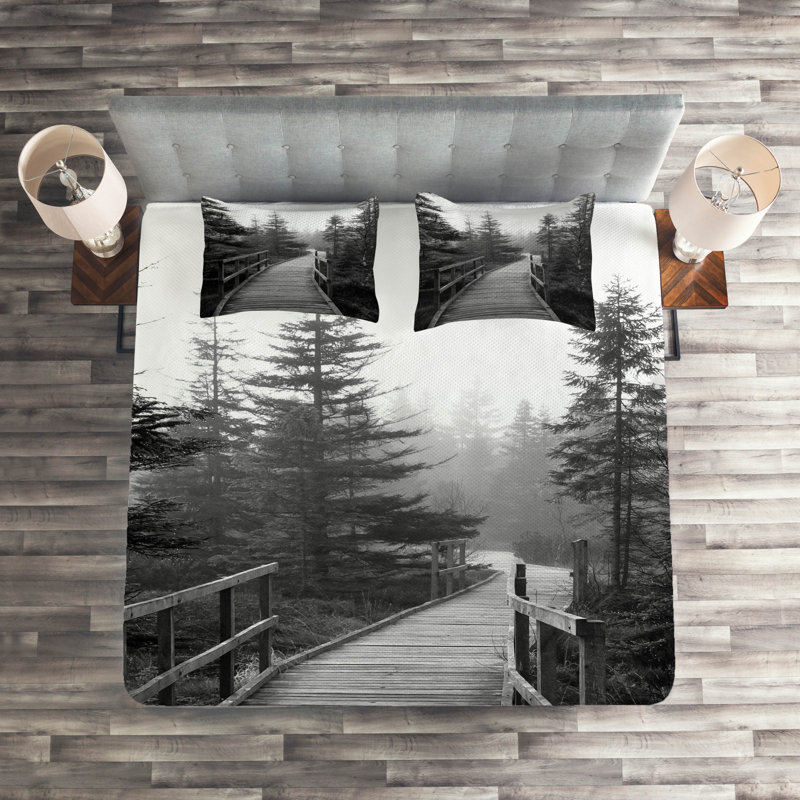 Landscape Rustic Polyester Coverlet, King Bedspread + 2 Shams