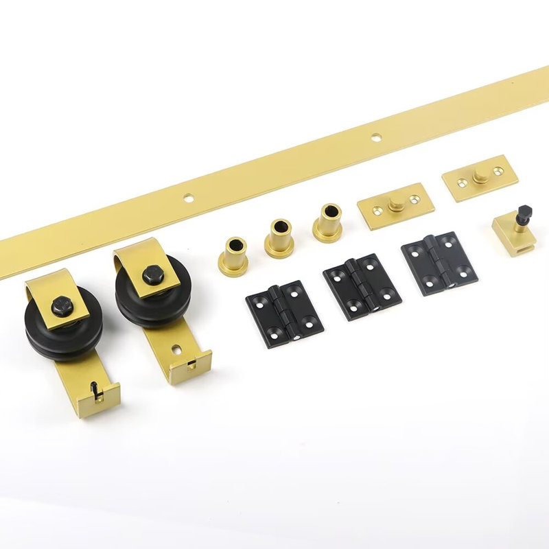 Ensemble de quincaillerie de porte de grange pliable 60 "pour deux portes ATT, longueur de rail, doré (panneau de porte non inclus)
