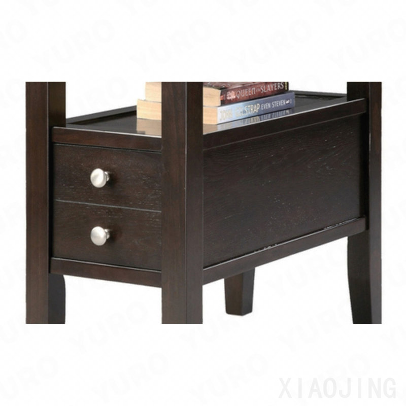 Table de bout en bois avec 2 tiroirs Espresso