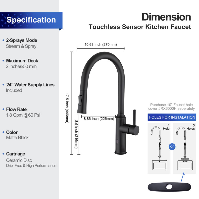 Rainlex Pull Down Touchless Kitchen Faucet, Matte Black