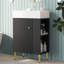Armoire de rangement de salle de bain avec lavabo simple en céramique et rangement à gauche-1421948720