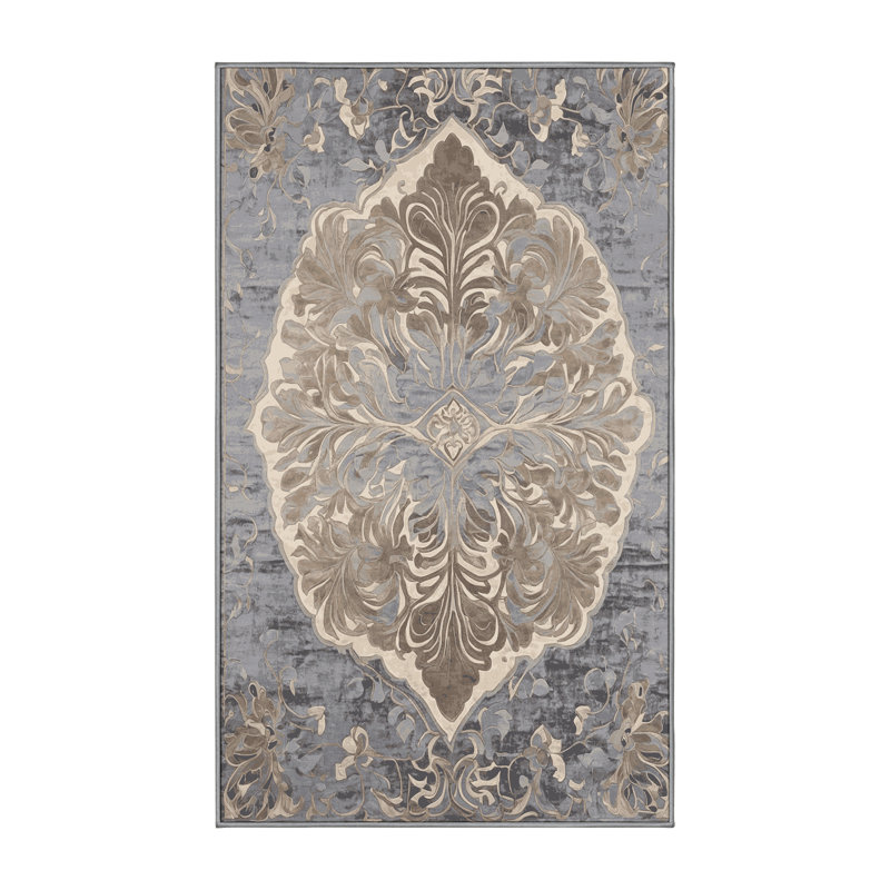 Tapis gris soyeux et moelleux, Rectangle 7 pi x 9 pi