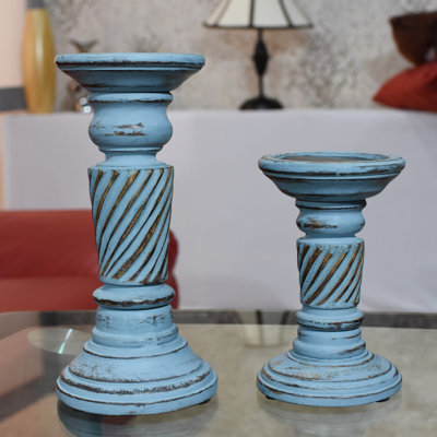 9'' H Wood Tabletop Candlestick