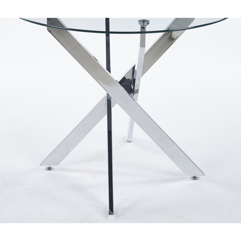 Ensemble de salle à manger 5 pièces avec plateau en verre, Blanc, Argent argent