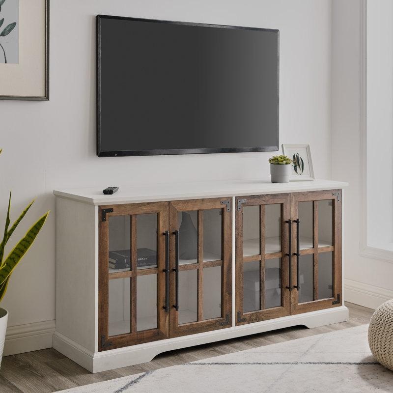 Dougan 58" 4-Door TV Stand for TVs up to 65", Brushed White/Rustic Oak