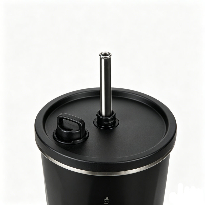 Gobelet TYESO FLAIR 2.0 avec paille rétractable, 16 oz, H 7,56 po x l 3,62 po x P 3,62 po, Noir