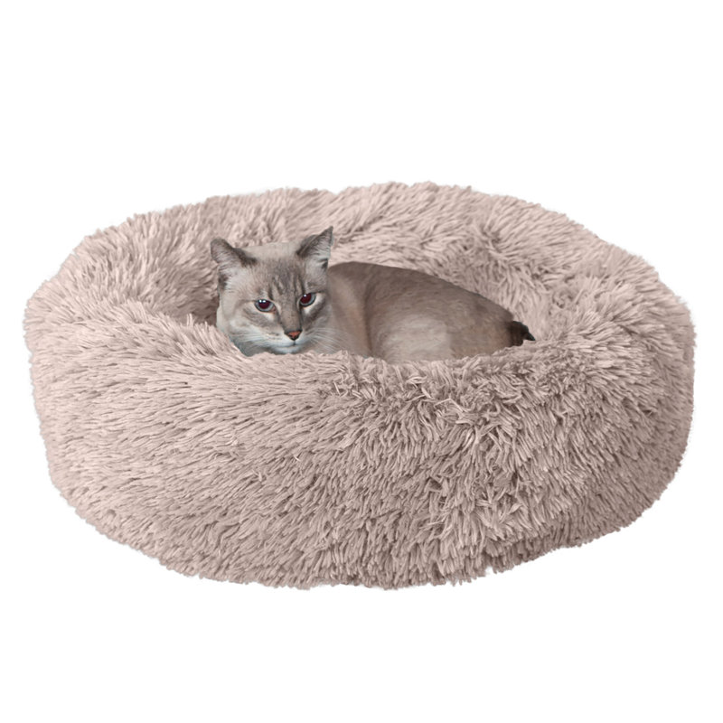 Small Taupe Faux Fur Orthopedic Donut Pet Bed