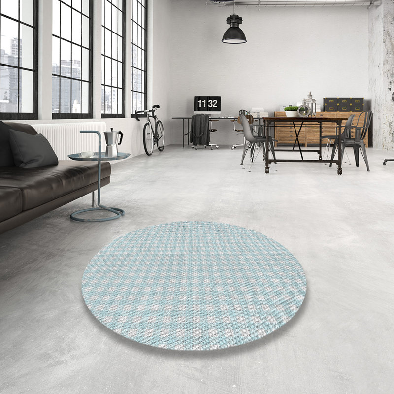 Tapis décoratif bleu Vichy Janicki, Rond 8 pi
