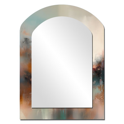 Brown Abstracted Nature I - Landscapes Asymmetrical Mirror, Beige Unique Shape Unique Wall Mirror, Printed Metal Art