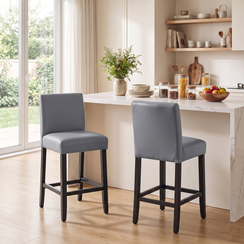 Tabouret de bar et de comptoir rembourré avec structure en bois massif, Noir / similicuir, 2