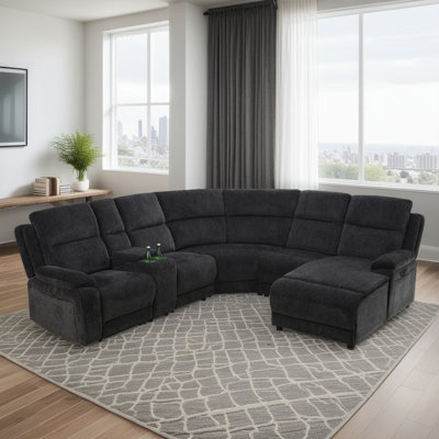 Gray & Black Chenille Recliner Sectional Sofa Set