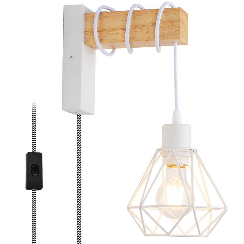 Industrial Plug in Wall Sconce with Metal Cage Shade, Rustic Pipe Wall Lamp for Bedroom, Loft, Hallway and Farmhouse Living Room