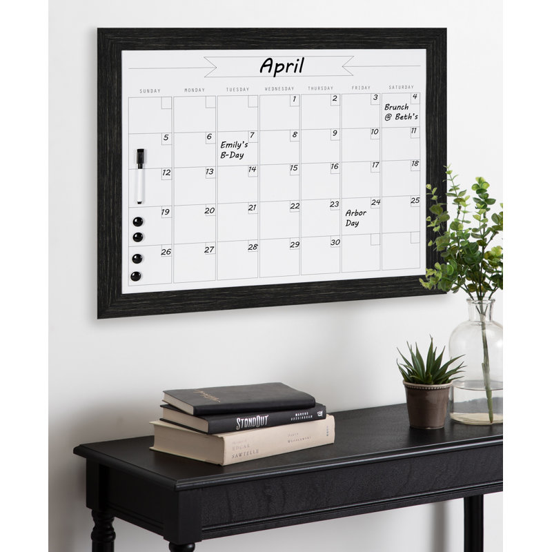Black Wood Framed Magnetic Dry Erase Monthly Calendar