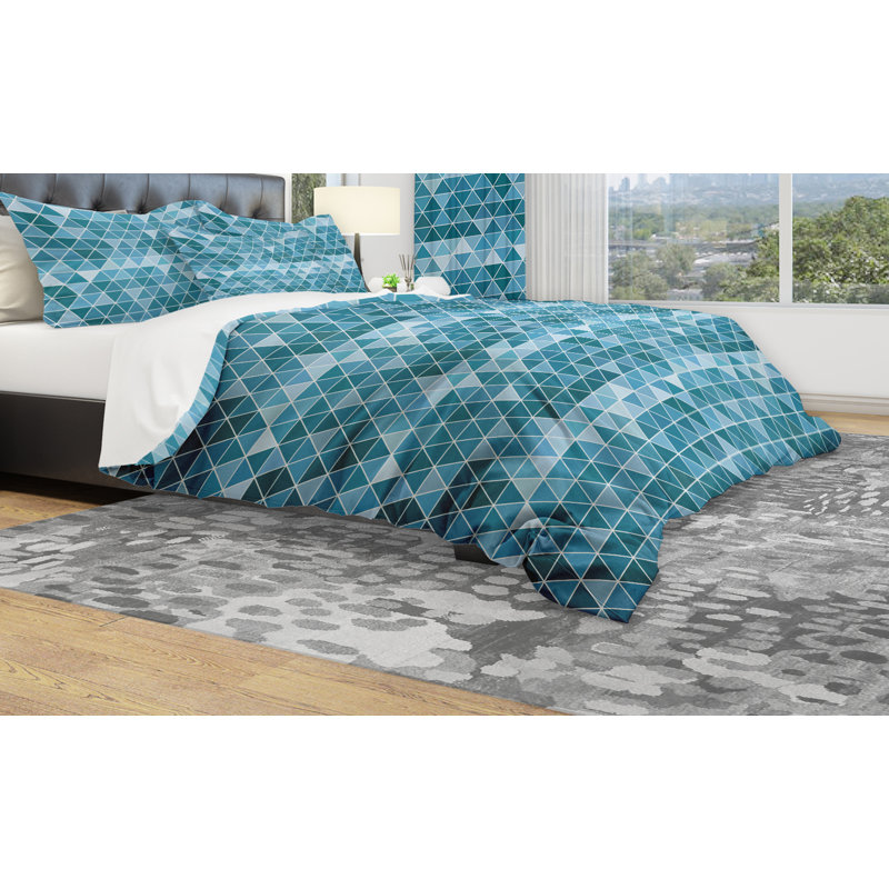 Ensemble de housse de couette à géométrie triangulaire designart, Housse de couette très grand + 2 taies décoratives