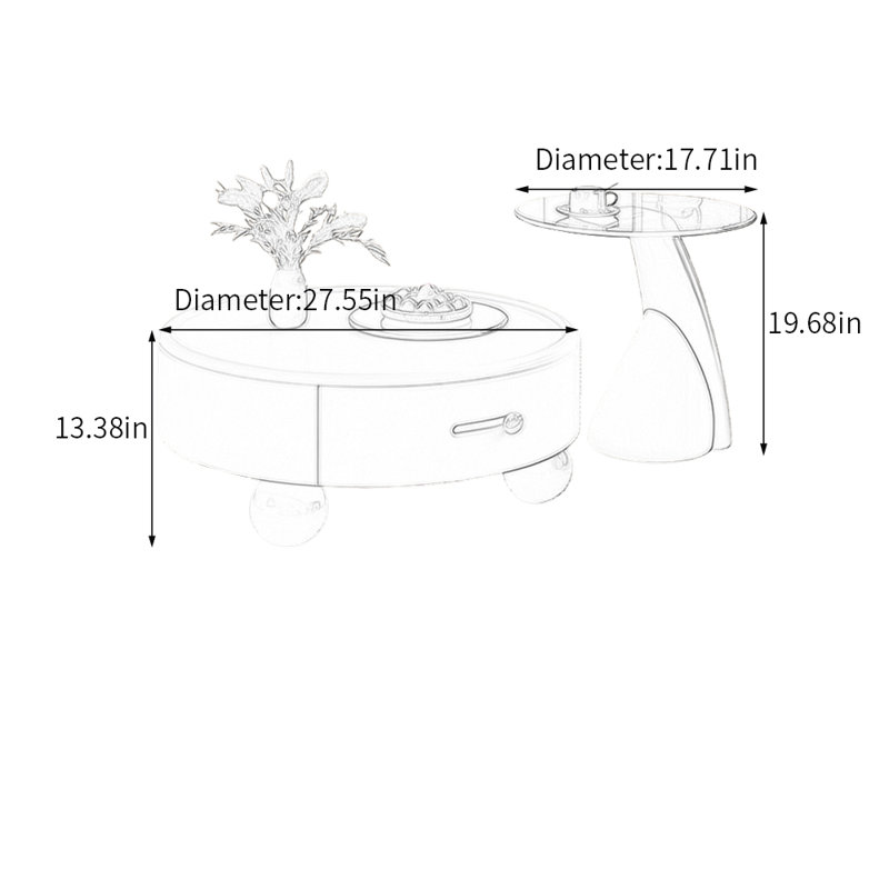 Table basse avec rangement, H 13,38 po x L 27,55 po x l 27,55 po, Noir