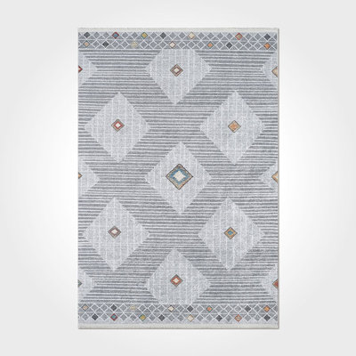 Thambiah Gray Geometric Moroccan Digital Print Area Rug