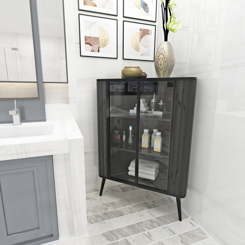 Armoire de rangement polyvalente à 3 niveaux avec portes en verre trempé, tablettes amovibles et structure en métal pour l'organisation de plusieurs pièces