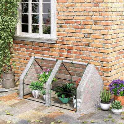 Portable Mini Greenhouse 6' X 3' White Outdoor With - Two Layer Pe Cover And Strong Steel Frame Assembly Structure