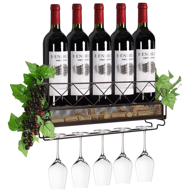 Aailyah Wall Mounted Wine Bottle & Glass Rack Black