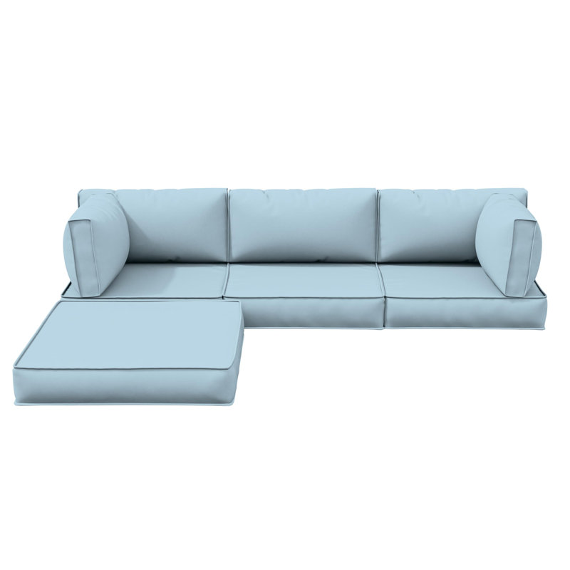 Outdoor 4" Thick Replacement Cushion Set Seat/Back Cushion (Set Of 3 Seats , 3 Backs , 2 Short Backs , 1 Footrest), Sky Blue