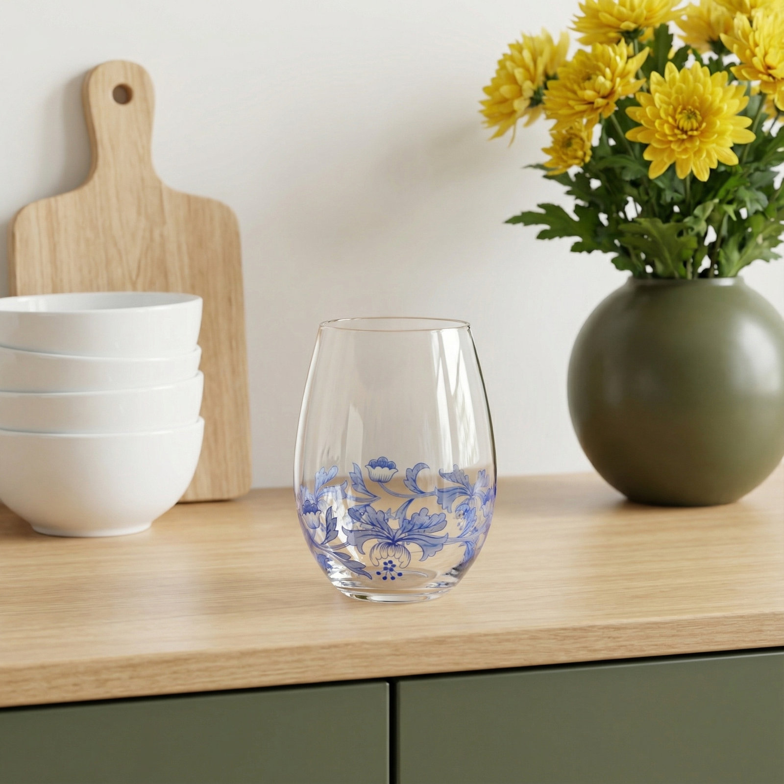 Blue Italian Stemless Wine Glass
