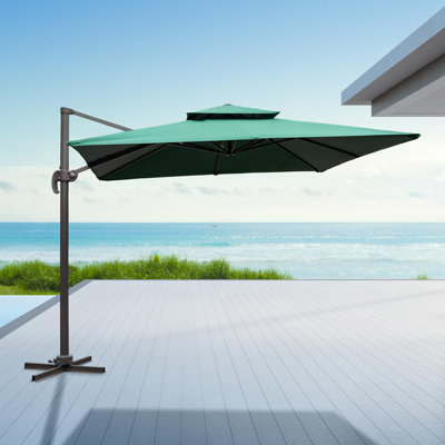 264cm Green Square Parasol with Cross Base and 77mm Aluminium Pole