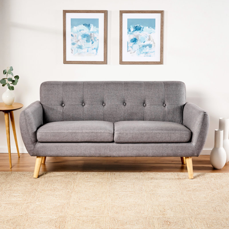 Élégant bouton gris foncé pour petits salons de style Mid-Century recouvert d'espaces en matériau respirant