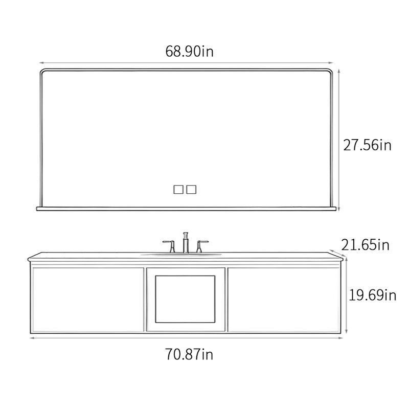 American medieval style bathroom cabinet, 19.69" H x 70.87" W x 21.65" D