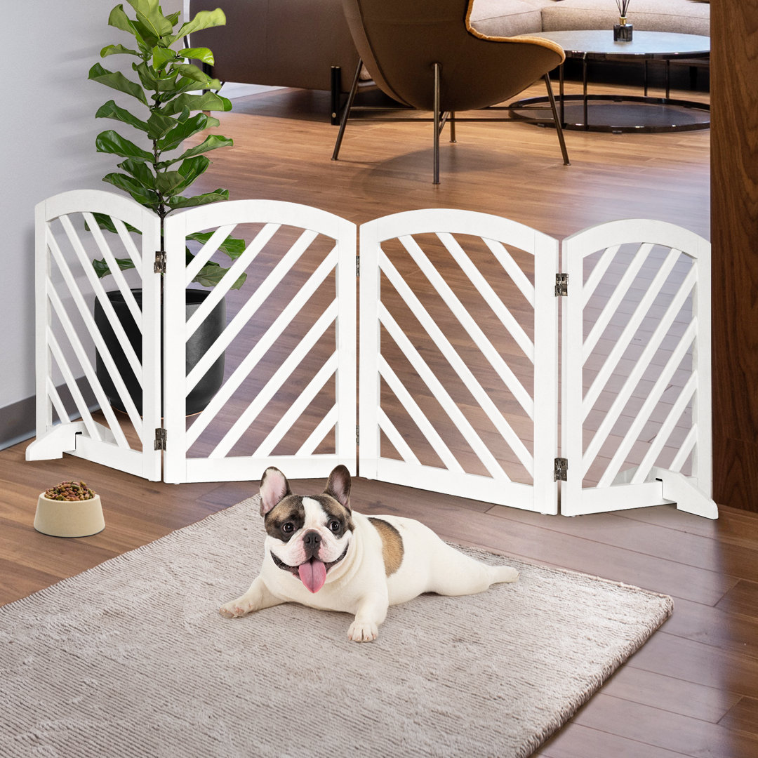 Darias 4-Panel Acacia Wood Arched Top Free Standing Pet Gate , 24 Inch Height and 81 Inch Wide Tucker Murphy Pet™ 