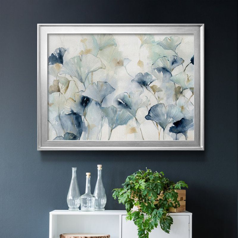 Glorieux ginkgo - peinture encadrée, Toile avec cadre argenté, H 26,5 po x l 36,5 po x P 1,5 po