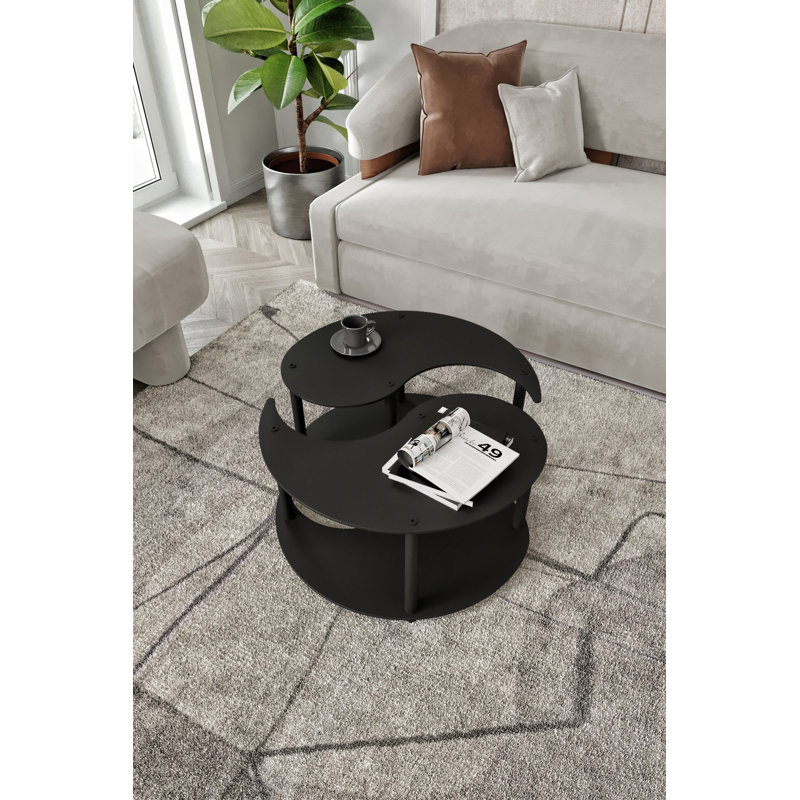 Ensemble de tables basses Modernes (2 pièces), noir uni, 27,6 po de diamètre x 15,0 po de hauteur | 100% panneau de fibres à densité moyenne avec pieds en kraft comprimé | Design élégant et fonctionnel pour le salon, décoration intérieure contemporaine