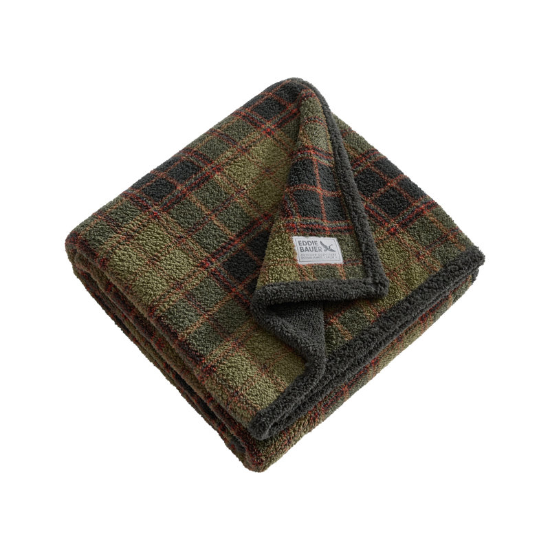 Eddie Bauer Printed Reversible Throw Blanket, Broken Branch Plaid Grey