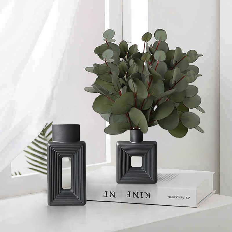 Vase en céramique, style minimaliste bohème nordique, ensemble de 2, Noir