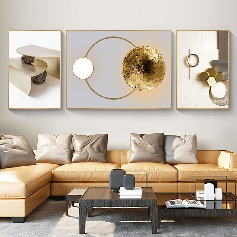 Ensemble de 3 décorations murales abstraites géométriques modernes avec impression sur toile