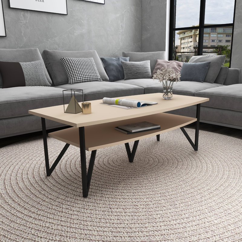 Four Leg Coffee Table with Storage, Beige