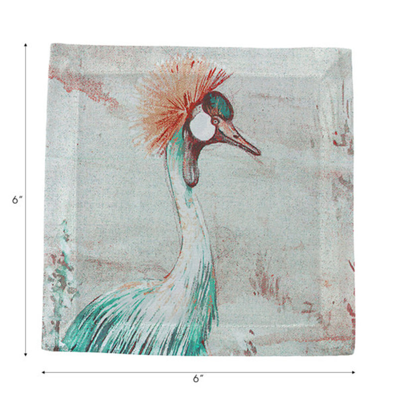 Crested Crane Cotton Sateen Cocktail Napkins, Turquoise Red