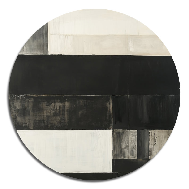 Monochrome Block Field II - Décoration murale ronde de style milieu du siècle, impression sur métal, H 36 po x l 36 po