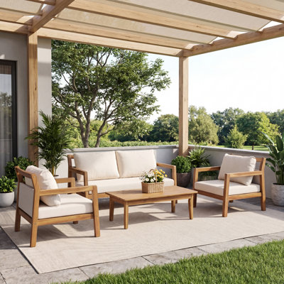 Norza Outdoor 4-Person Acacia Wood Conversation Set With Water-Repellent Cushions