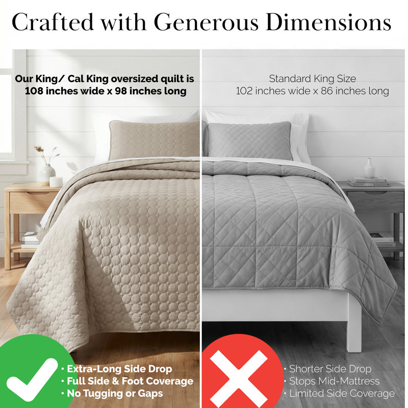 Southshore Fine Linens Lightweight Oversized Reversible Quilt Set with shams, King/Cal. King Quilt + 2 King Shams