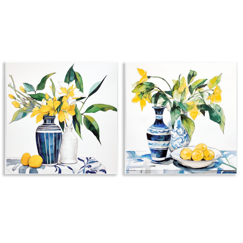 Lemon Blooms Table Setting 2pc Wall Plaque Set, design by Ray Powers