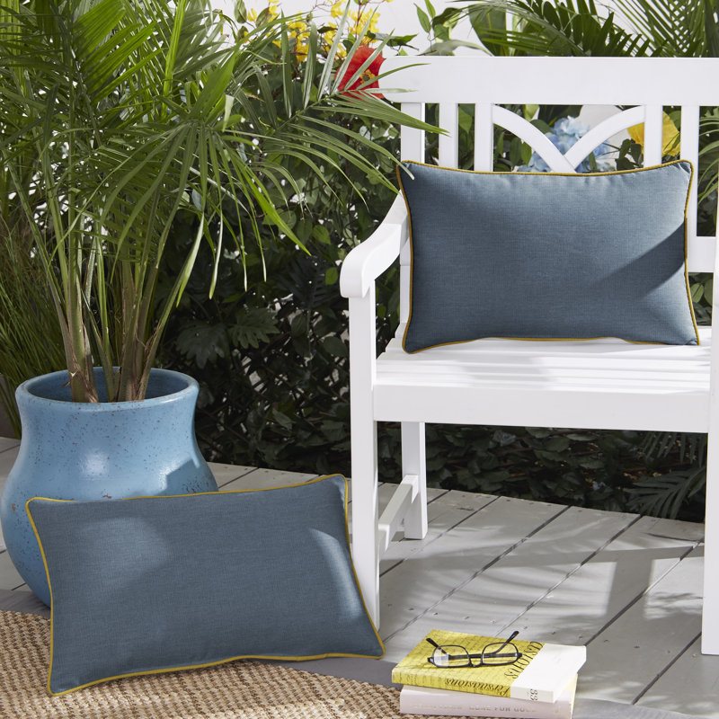 Sunbrella® Outdoor Reversible Throw Pillow, 12" x 18", Blue/Pumice